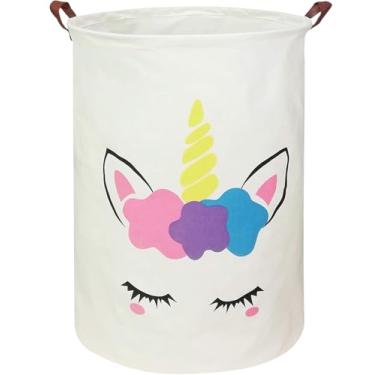 Imagem de TIBAOLOVER Cesto de lavanderia infantil cesto de armazenamento de brinquedos para decoração de quarto de meninos, cesto de berçário, cestas de presente para quarto de banho (unicórnio)