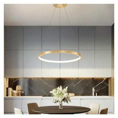 Imagem de Luminária pendente LED de anel minimalista moderna compatível com sala de estar, sala de jantar, cozinha, lustre preto, decoração para casa, luminária suspensa, luminária de lustre