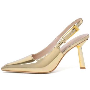 Imagem de Sapatos de salto alto e estilingue RIBONGZ Gold para mulheres Stiletto