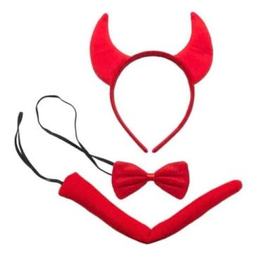 Imagem de Kit pra Fantasia Diabinha Sensual Tiara Rabo e Gravatinha Festa Carnaval Halloween