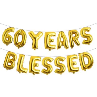 Imagem de 60 Years Blessed Banner de balão multicolorido com glitter, decorações de festa de aniversário de 60 anos/casamentos, cenários de sinalização (60 Years Blessed Gold)