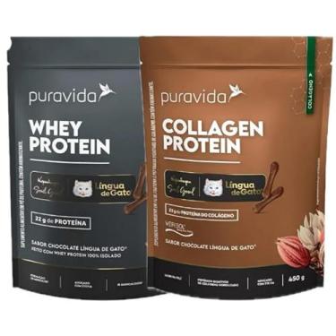 Imagem de Kit Whey Protein 100% Isolado e Collagen Protein ambos Sabor Lingua de Gato da Kopenhagen de 450g-Pura Vida