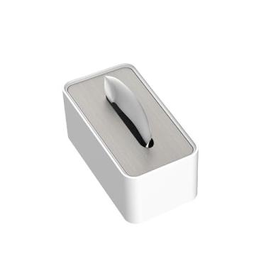 Imagem de Capa de caixa de lenços moderna de aço inoxidável porta-lenços de papel higiênico dispensador facial de guardanapo de alta qualidade para escritório de hotel (branco, pequeno)