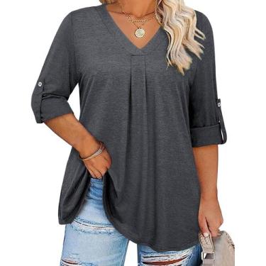 Imagem de Blusas femininas Kancystore, tamanho plus size, manga 3/4, decote em V