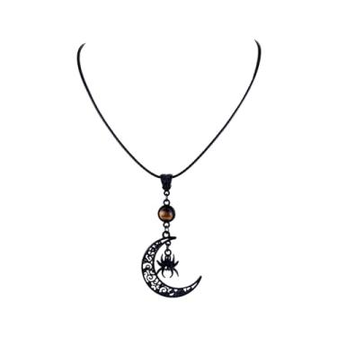 Imagem de ANGLEQUEEN Colares de lua gótica para mulheres punk aranha lua pingente colar de cristal vampiro colar de bruxa Halloween joias fantasia acessórios emo, Large, Metal, Sem Pedra Preciosa