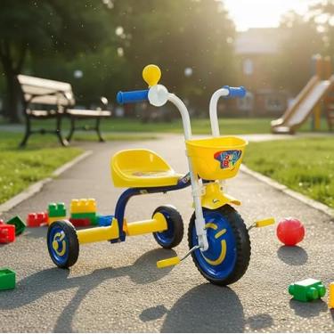 Imagem de Bicicleta Infantil Triciclo Motoca Boy Nathor Aro 12 Amarelo e Azul Diversão e Segurança para Crianças