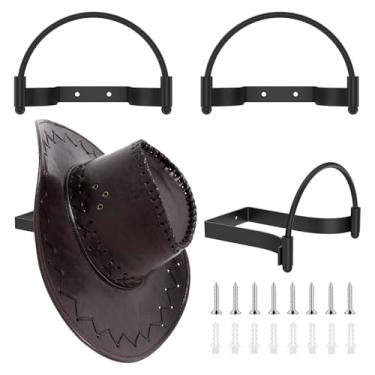 Imagem de 4 peças de suporte de chapéu de cowboy de metal montado na parede, suporte de chapéu de caubói decorativo multifuncional, adequado para casa, apartamento, dormitório, (preto)
