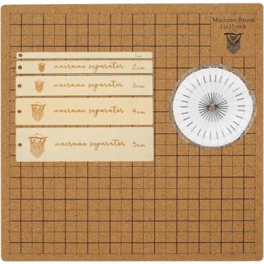 Imagem de RWWPJLLWHR Placa de macramê com grades 30,5 x 30,5 cm, placa de projeto de macramê dupla face com pinos de 30 T, 5 réguas, placa de trança portátil, placa de macramê reutilizável para nó de projeto de