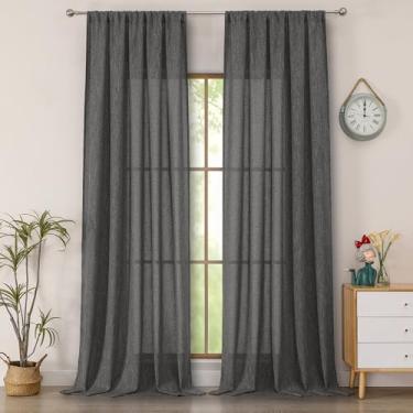 Imagem de Simplebrand Cortinas semitransparentes texturizadas de linho sintético cinza 2 painéis de 2 painéis para sala de estar, privacidade extra longa filtragem de luz cortinas grossas para janela grande