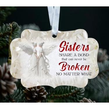 Imagem de Sisters Share A Bond Ornamento Acrílico - Decoração temática de anjo com citação amorosa - Lembrança festiva para pendurar na árvore do feriado
