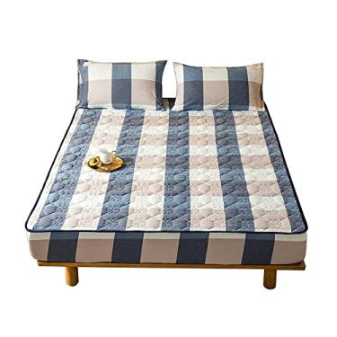 Imagem de Lençol de baixo elástico macio resistente a rugas, capa de colchão acolchoado espesso, forro de colchão permeável ao ar para quarto, apartamento, hotel, cinza, 150 × 200 cm + 30 cm (azul claro