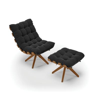 Imagem de Poltrona com Puff Giratório Costela Suede Preto Base de Madeira MA30 M11 - D'Rossi