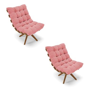 Imagem de Poltrona Giratoria Costela Kit 2 Suede Rosê Base de Madeira MA30 M11 - D'Rossi