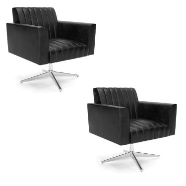 Imagem de Kit 2 Poltronas Giratória Viena Gomada Corano Preto Base Cromada - D'Rossi