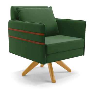 Imagem de Poltrona Giratória Mari Suede Verde com Tira Corano Nozes Base de Madeira MA30 - D'Rossi