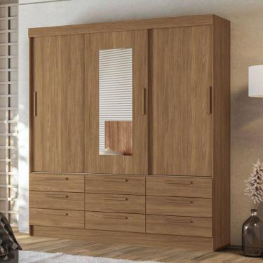 Imagem de Guarda-Roupa Casal Albatroz 3 Portas 9 Gavetas Jatoba com Espelho - Pnr Móveis