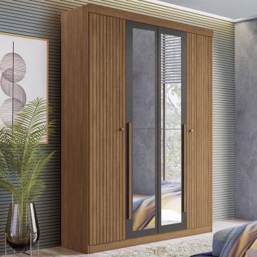 Imagem de Guarda-Roupa Casal Loanda 4 Portas 2 Gavetas Ripado Flex Jatoba/Grafite com Espelho - Pnr Móveis