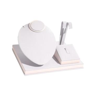 Imagem de Colaxi Expositor de joias, colar, brincos, suporte de exposição, elegante, colar, couro PU, busto/manequim de joias para venda em loja, Cinza