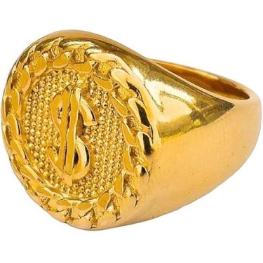 Imagem de Anel Cifrão Dinheiro Dollar em Aço Inox 316l, Dourado, Resistente ao Desgaste, Reforçado, não Enferruja e não Escurece, Por Favor Confira a Medida do seu Dedo Corretamente. (17)