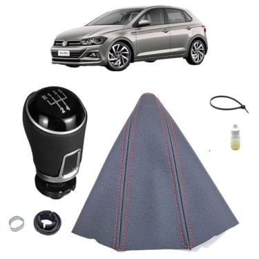 Imagem de Manopla De Substituição E Coifa Forro Courvin Marcha Câmbio Manual Compatível Com Polo Full 2018 Á 2026 (PRETO - COSTURA VERMELHA)