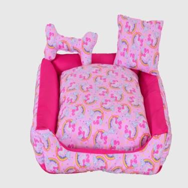 Imagem de Cama Pet Onix Quadrada Impermeável com almofada e almofada ossinho Diversos Tamanhos e Cores, Pets, Impermeável, cachorro, gato (Unicórnio Pink e Rosa, Grande)