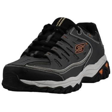 Imagem de Skechers Tênis masculino Afterburn M. Fit – cabedal de couro, palmilha de espuma viscoelástica, sola de borracha, Carvão/Cinza, 8.5 X-Wide