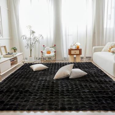 Imagem de Tapete de pelúcia de coelho preto para quarto de sala de estar, sofá, 2,5 m x 25,4 m de pele sintética felpudo retangular para quarto de crianças e adolescentes, tapete peludo para berçário, decoração