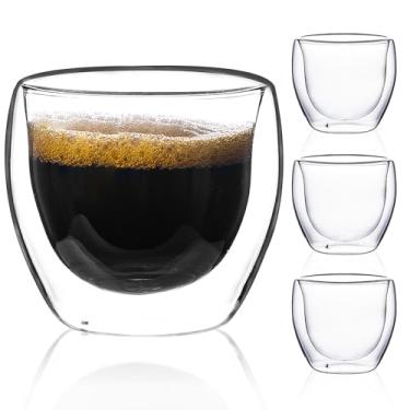 Imagem de Conjunto de 4 xícaras de café expresso de 150 ml, canecas de café de vidro de parede dupla, adequadas para máquina de café expresso e cafeteira, copos de café transparentes isolados, presentes para