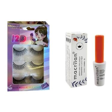 Imagem de Kit Cartela 3 Pares de Cíilios Postiços + Cola Para Cilios Incolor A Prova Dagua Profissional