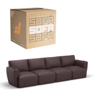 Imagem de Sofá 4 Lugares Sala De Estar em Couro Bovino Modular Damie Na Caixa, M