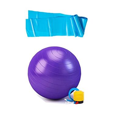 Imagem de Bola Suiça Roxa 65cm + Faixa Elástica Tensão Média Bravus