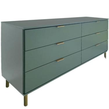Imagem de Comoda 158 Cm 6 Gavetas Pes Madeira Dm243 Verde Oliva Dtall Verde Oliv