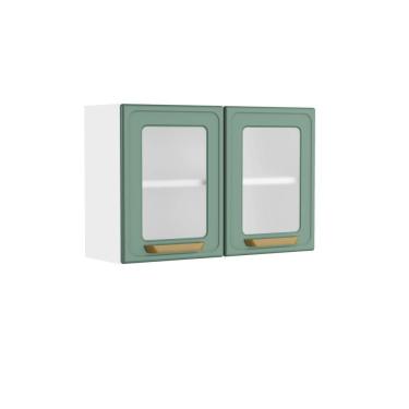 Imagem de Armário Aéreo De Aço Cozinha 2 Portas De Vidro Bella Bertolini Verde/branco