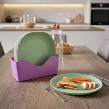 Imagem de Kit 10 Pratos Coloridos com Base Organizadora, Plástico Resistente, Design Moderno, Multicolorido, para Refeições Diárias, Piqueniques e Uso Infantil