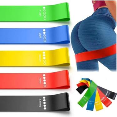 Imagem de Kit 5 Faixas Elasticas MiniBand 5 Tensões Diferentes Exercicios Fisioterapia Pilates Academia Yoga