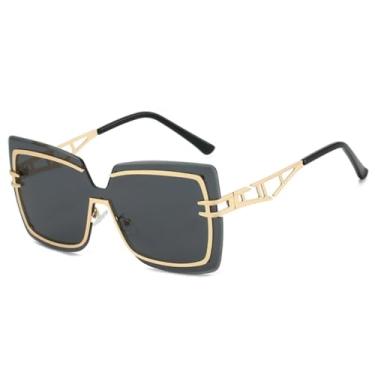 Imagem de HCHES Óculos de Sol Femininos de Luxo Sem Armação com Lentes Degradê e Dupla Face, Proteção UV400 (Dourado e Preto)