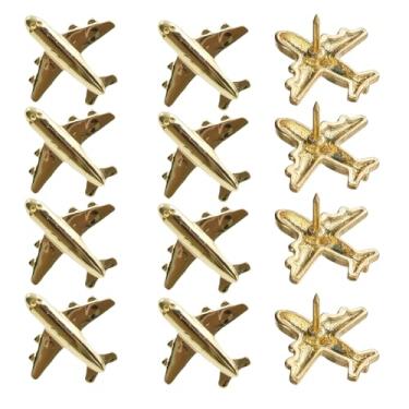 Imagem de 12 peças de pinos pequenos de metal para avião, pino de avião dourado, pinos decorativos para pendurar na parede, tachinhas de polegar para quadro de cortiça, material escolar de escritório, tachinhas
