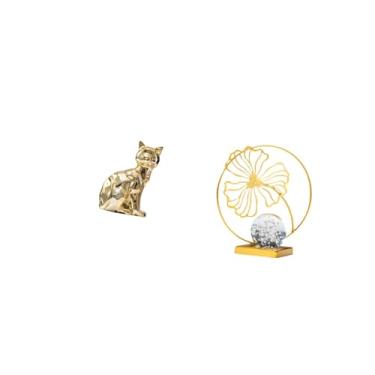 Imagem de Fenteer Escultura de Gato em Ferro com Folhas, Ornamento Decorativo, Artesanato Colecionável para Lareira, Estante, Mesa de Escritório, Quarto, Presente