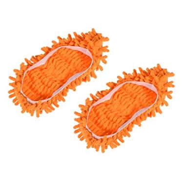 Imagem de Cobertura de sapatos de limpeza lavável multifunções Chenille Duster Mop Pantufas Meias para o chão da casa, pacote com 2 laranjas