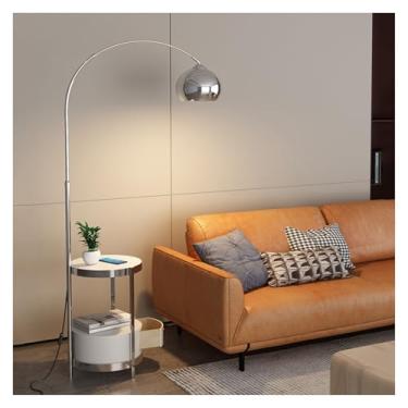 Imagem de Luminária de chão Candeeiro de pé com gaveta, candeeiro em arco ajustável altura, mesa para quarto, sala estar ou escritório(Silver)