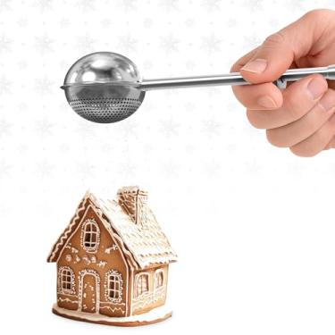 Imagem de Espanador de farinha para assar pão – Aspersor de farinha de 18 cm para assar pão com alça de mola – Aço inoxidável 304, operação com uma mão, tamanho compacto, seguro para lava-louças | Açúcar em pó