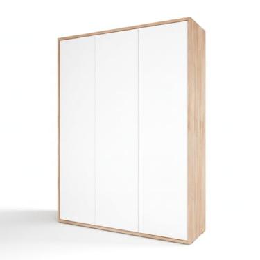 Imagem de Guarda-Roupa de Bebê 3 Portas Wood Divicar MDF Design Contemporâneo e Acabamento Laqueado UV Espaços Amplos, Gavetas com Trilhos e Cabideiro em Alumínio (Branco/Carvalho Treviso)