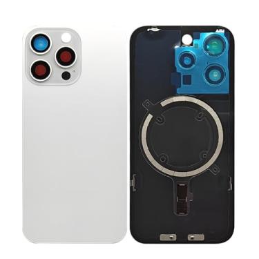 Imagem de 1 pçs/lote tampa de bateria de vidro para iPhone 15 Pro capa traseira de substituição com peças pequenas placa de metal magnética para iPhone 15PRO 2 em 1 Big Hole Back Glass Rear Door Case (branca)