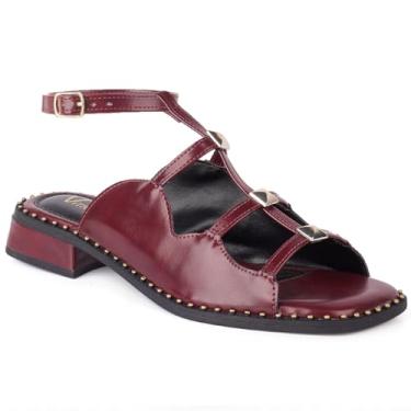 Imagem de Sandália Salto Baixo Boho Chic 2,5cm | Palmilha Acolchoada Napa Soft | Sola PVC Antiderrapante | Tamanhos 34-40(Marsala,34)