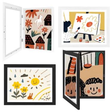 Imagem de Pacote com 4 molduras de arte para crianças, 25 x 30 cm, abertura frontal, moldura de arte para parede, para exibição de fotos, comporta mais de 50 peças para desenhos infantis, molduras mutáveis para