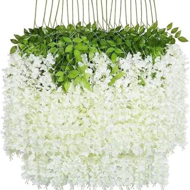 Imagem de Kit 12 Ramos De Flores De cerejeiras Artificiais Permanente Grande Pendentes Para Decoração(Branco)