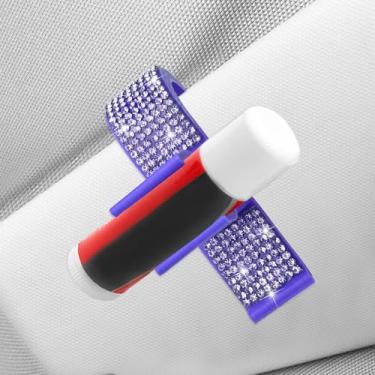 Imagem de I3DIDEA Elegante suporte de batom de strass para carro, 1 pacote com acessórios de carro brilhantes para mulheres, protetor labial com viseira de sol, organizador de protetor labial com cristais