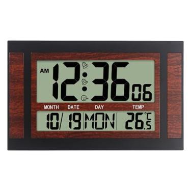 Imagem de Relógio de parede digital multifuncional ao ar livre, LCD silencioso grande, mostra a temperatura, hora e data, para sala de estar e quarto