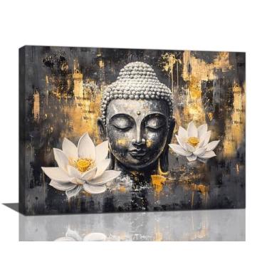 Imagem de Arte de parede de Buda, decoração de parede de imagens de lótus zen, pintura de impressão em tela de estátua de Buda, arte emoldurada para sala de estar, quarto, banheiro, ioga, meditação, sala 40,6 x