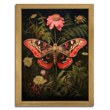Imagem de Arte de parede texturizada 3D emoldurada, decoração de parede de borboleta de arenito desenhada à mão, imagens de flores botânicas da natureza vintage, para sala de estar, quarto, escritório